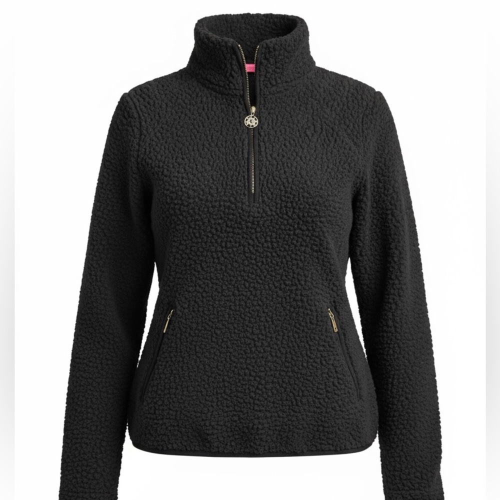 Lilly Pulizter Women's Black 1/4 Zip Fleece Jacket Size Medium
